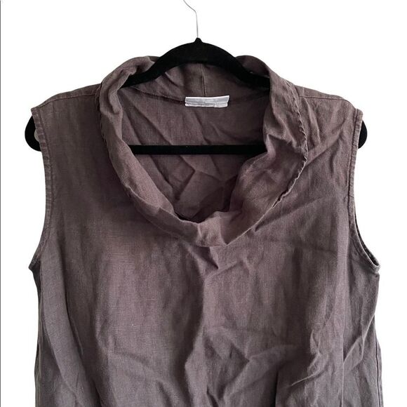 Bryn WALKER Linen Lagenlook Sleeveless Cowl Neck Tunic Elastic Bottom Brown XS - Picture 2 of 8